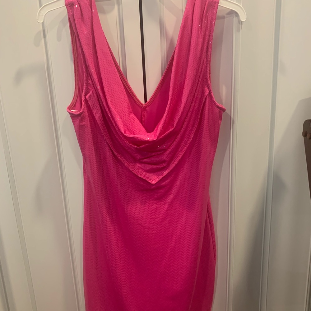 NWOT PINK SEQUINS MINI DRESS RUCHED COLLAR